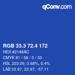 カラーコード: RGB 33.3 72.4 172 | qconv.com