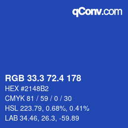 カラーコード: RGB 33.3 72.4 178 | qconv.com