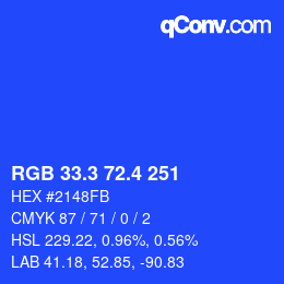 カラーコード: RGB 33.3 72.4 251 | qconv.com