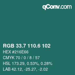 カラーコード: RGB 33.7 110.6 102 | qconv.com