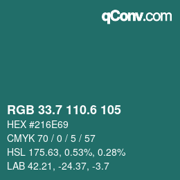カラーコード: RGB 33.7 110.6 105 | qconv.com