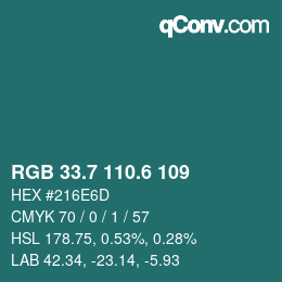 カラーコード: RGB 33.7 110.6 109 | qconv.com