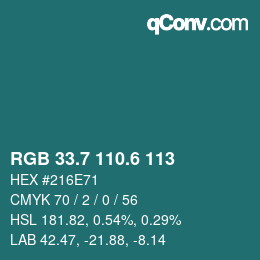 カラーコード: RGB 33.7 110.6 113 | qconv.com