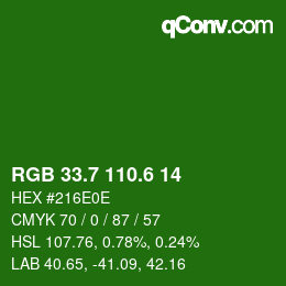 カラーコード: RGB 33.7 110.6 14 | qconv.com