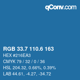 カラーコード: RGB 33.7 110.6 163 | qconv.com