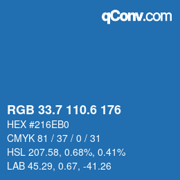 カラーコード: RGB 33.7 110.6 176 | qconv.com