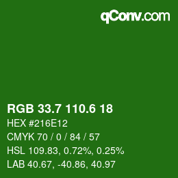 カラーコード: RGB 33.7 110.6 18 | qconv.com