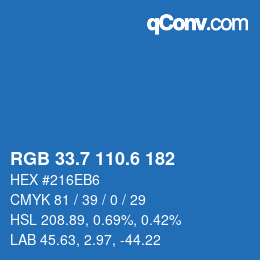 カラーコード: RGB 33.7 110.6 182 | qconv.com