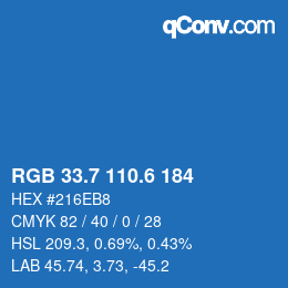 カラーコード: RGB 33.7 110.6 184 | qconv.com