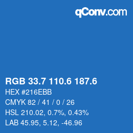 カラーコード: RGB 33.7 110.6 187.6 | qconv.com