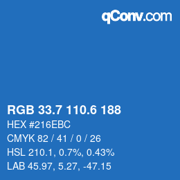カラーコード: RGB 33.7 110.6 188 | qconv.com