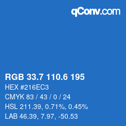 カラーコード: RGB 33.7 110.6 195 | qconv.com