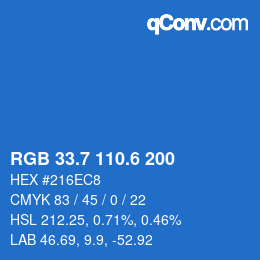 カラーコード: RGB 33.7 110.6 200 | qconv.com