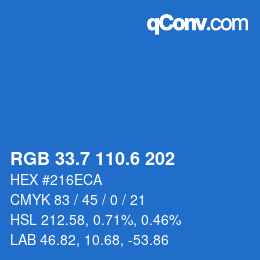 カラーコード: RGB 33.7 110.6 202 | qconv.com