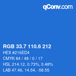 カラーコード: RGB 33.7 110.6 212 | qconv.com