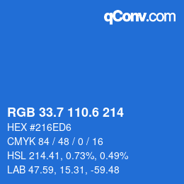 カラーコード: RGB 33.7 110.6 214 | qconv.com