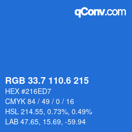 カラーコード: RGB 33.7 110.6 215 | qconv.com