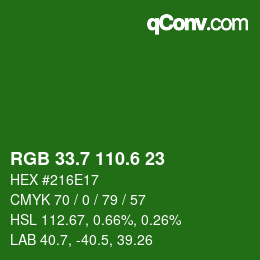 カラーコード: RGB 33.7 110.6 23 | qconv.com