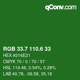 カラーコード: RGB 33.7 110.6 33 | qconv.com