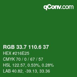 カラーコード: RGB 33.7 110.6 37 | qconv.com
