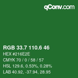 カラーコード: RGB 33.7 110.6 46 | qconv.com