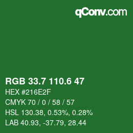 カラーコード: RGB 33.7 110.6 47 | qconv.com