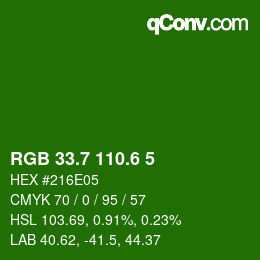 カラーコード: RGB 33.7 110.6 5 | qconv.com
