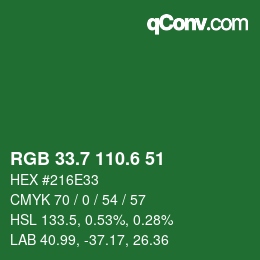 カラーコード: RGB 33.7 110.6 51 | qconv.com