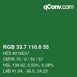 カラーコード: RGB 33.7 110.6 55 | qconv.com