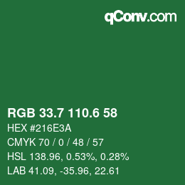 カラーコード: RGB 33.7 110.6 58 | qconv.com