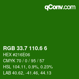 カラーコード: RGB 33.7 110.6 6 | qconv.com