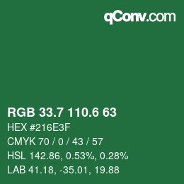 カラーコード: RGB 33.7 110.6 63 | qconv.com