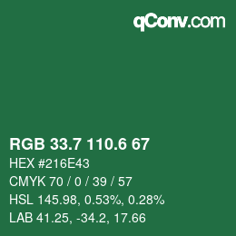 カラーコード: RGB 33.7 110.6 67 | qconv.com