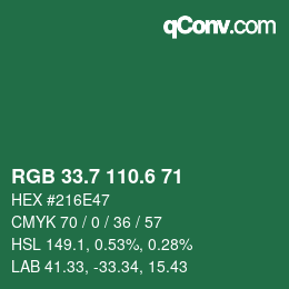 カラーコード: RGB 33.7 110.6 71 | qconv.com