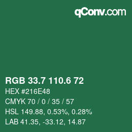 カラーコード: RGB 33.7 110.6 72 | qconv.com