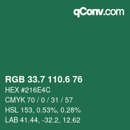 カラーコード: RGB 33.7 110.6 76 | qconv.com