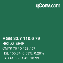 カラーコード: RGB 33.7 110.6 79 | qconv.com