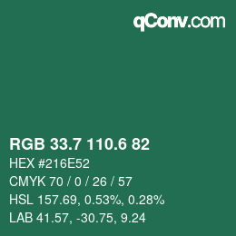 カラーコード: RGB 33.7 110.6 82 | qconv.com