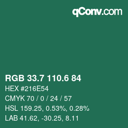カラーコード: RGB 33.7 110.6 84 | qconv.com