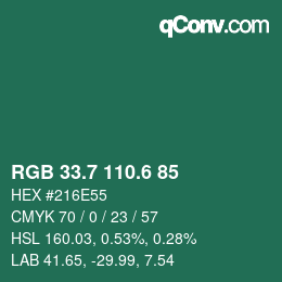 カラーコード: RGB 33.7 110.6 85 | qconv.com