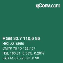 カラーコード: RGB 33.7 110.6 86 | qconv.com