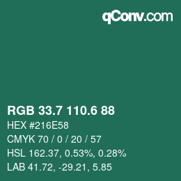 カラーコード: RGB 33.7 110.6 88 | qconv.com