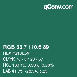 カラーコード: RGB 33.7 110.6 89 | qconv.com