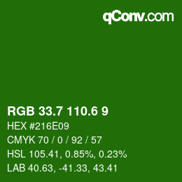 カラーコード: RGB 33.7 110.6 9 | qconv.com