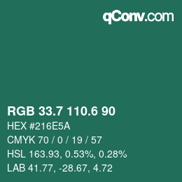 カラーコード: RGB 33.7 110.6 90 | qconv.com