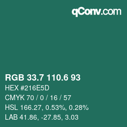 カラーコード: RGB 33.7 110.6 93 | qconv.com