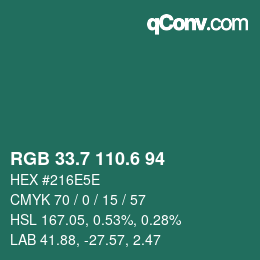 カラーコード: RGB 33.7 110.6 94 | qconv.com