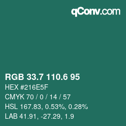 カラーコード: RGB 33.7 110.6 95 | qconv.com