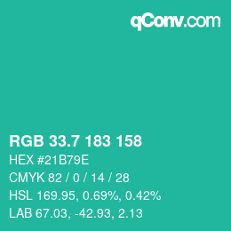 カラーコード: RGB 33.7 183 158 | qconv.com