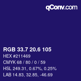 カラーコード: RGB 33.7 20.6 105 | qconv.com